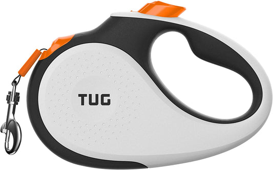 360° Tangle-Free Retractable Dog Lead for up to 25 Kg Dogs | 5 M Strong Nylon Tape/Ribbon | One-Handed Brake, Pause, Lock (Medium, White/Orange)