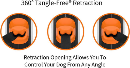 360° Tangle-Free Retractable Dog Lead for up to 25 Kg Dogs | 5 M Strong Nylon Tape/Ribbon | One-Handed Brake, Pause, Lock (Medium, White/Orange)