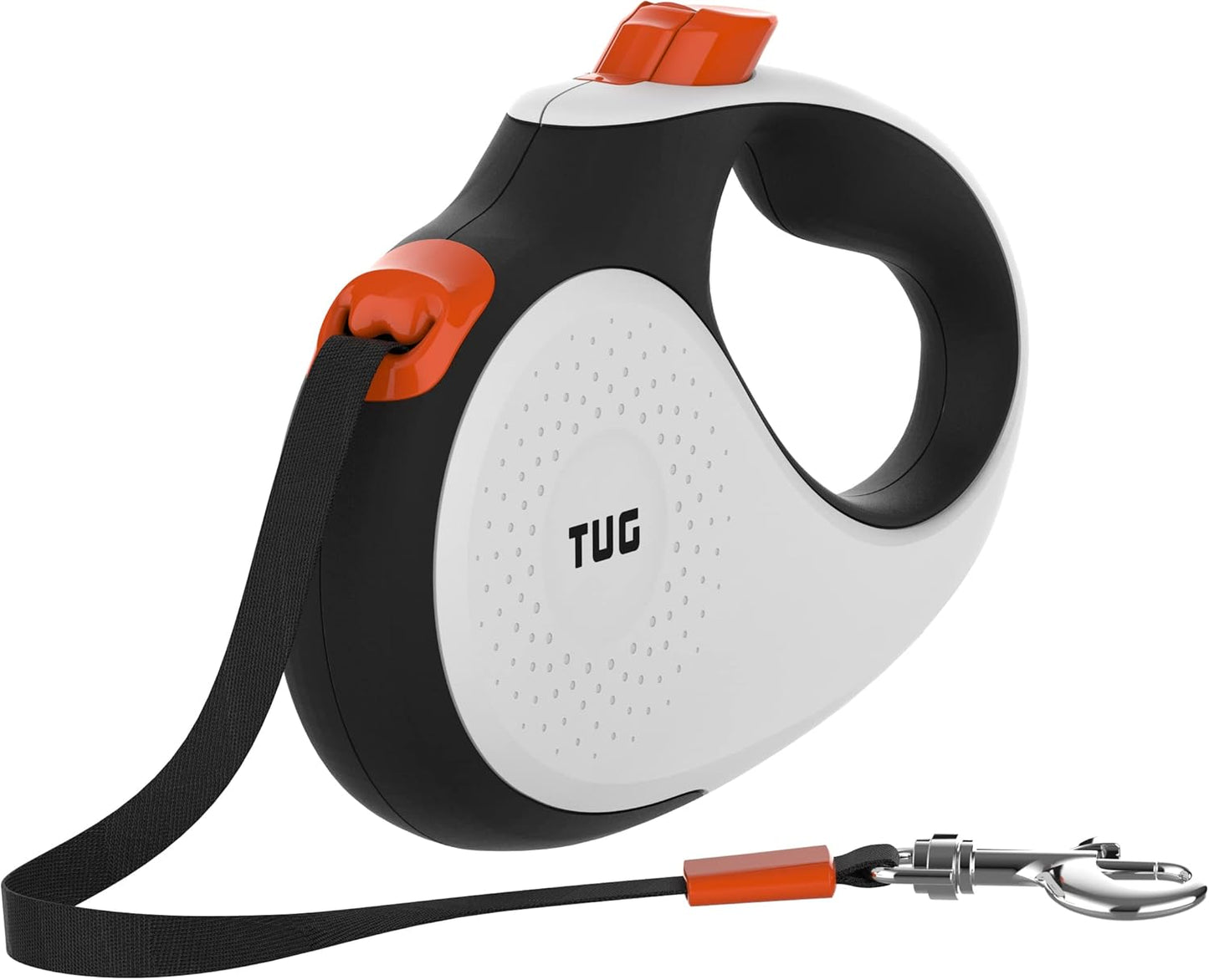 360° Tangle-Free Retractable Dog Lead for up to 25 Kg Dogs | 5 M Strong Nylon Tape/Ribbon | One-Handed Brake, Pause, Lock (Medium, White/Orange)