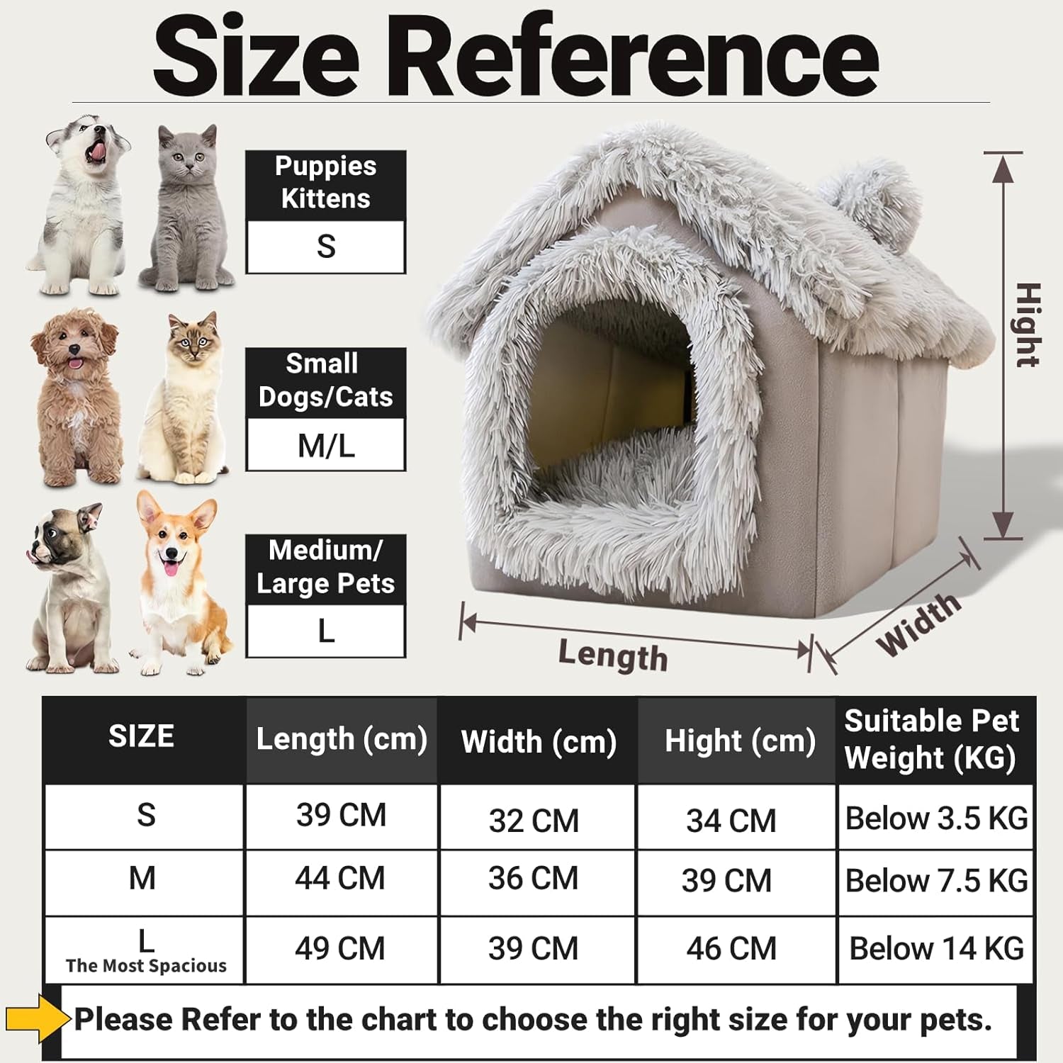 Dog House, Warm and Cozy Cat Cave Bed Indoor with Removable Cushion, 3 in 1 Washable Plush Dog Igloo, Foldable Non-Slip Kennel for Pets Puppy Kitten Rabbit
