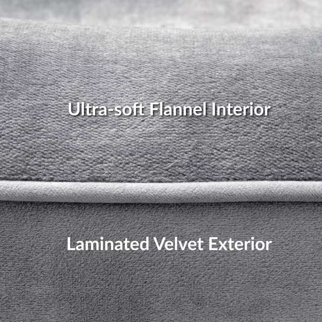 Large Dog Bed Sofa - Washable Orthopedic Dog Beds and Couch with Removable Flannel Cover, Waterproof Dog Pillow with U-Shape Bolster, Grey Squre Pet Bed, 89X63X16Cm