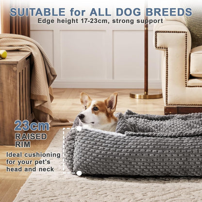 Extra Large Dog Bed Rectangle Large Pet Beds Grey, Hooded Pet Cave Bed with Designed for Wheat Grain, Soft Rose Fluff XL Dog Cave with Nonskid Bottom for Labrador, 90X65X23Cm