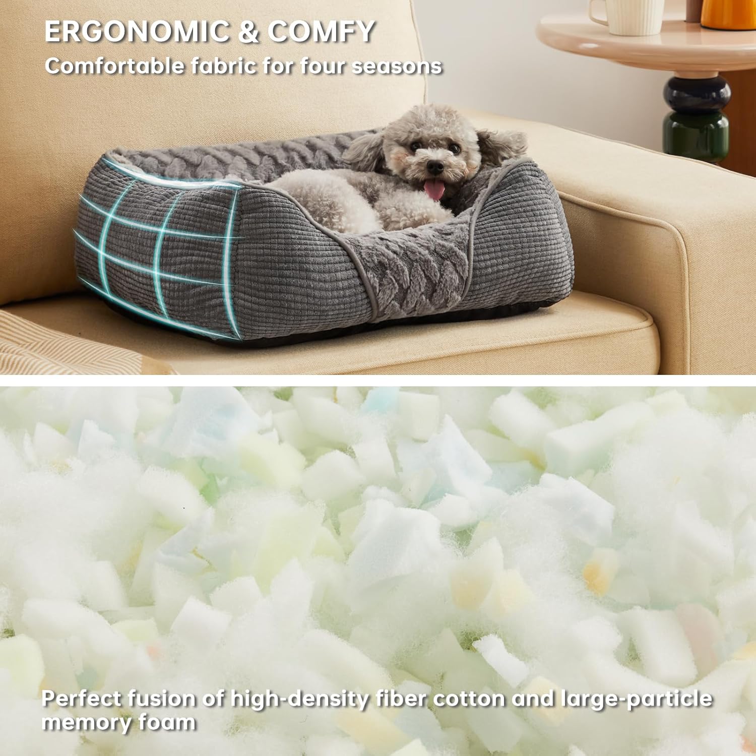 Extra Large Dog Bed Washable, XL Dogs Bed with Particle Memory Sponge&Cotton to Prevent Bone Diseases, XL Dog Bed with T-Shaped Pattern Fluff for 40KG Labrador/Golden Retriever, 90X65X23Cm