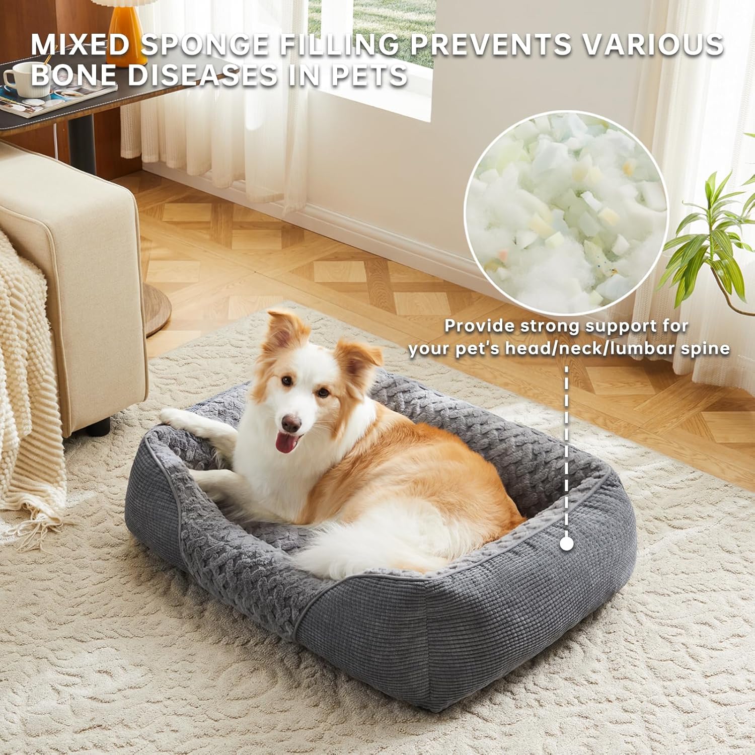 Extra Large Dog Bed Washable, XL Dogs Bed with Particle Memory Sponge&Cotton to Prevent Bone Diseases, XL Dog Bed with T-Shaped Pattern Fluff for 40KG Labrador/Golden Retriever, 90X65X23Cm