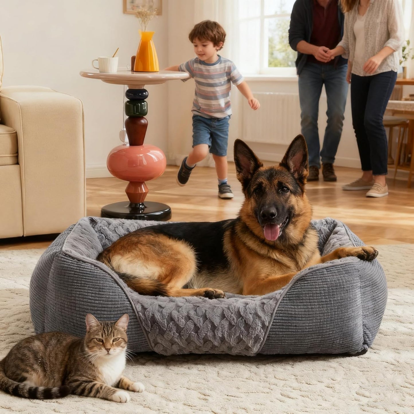 Extra Large Dog Bed Washable, XL Dogs Bed with Particle Memory Sponge&Cotton to Prevent Bone Diseases, XL Dog Bed with T-Shaped Pattern Fluff for 40KG Labrador/Golden Retriever, 90X65X23Cm