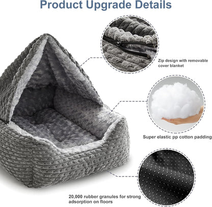Extra Large Dog Bed Rectangle Large Pet Beds Grey, Hooded Pet Cave Bed with Designed for Wheat Grain, Soft Rose Fluff XL Dog Cave with Nonskid Bottom for Labrador, 90X65X23Cm