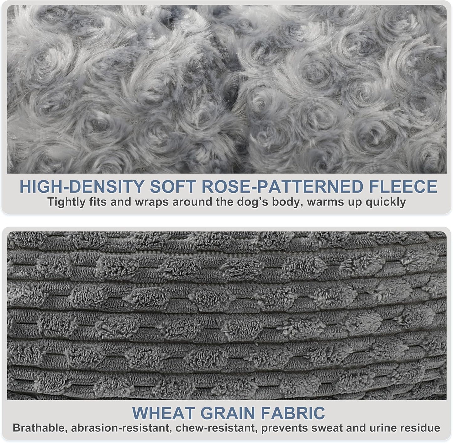 Extra Large Dog Bed Rectangle Large Pet Beds Grey, Hooded Pet Cave Bed with Designed for Wheat Grain, Soft Rose Fluff XL Dog Cave with Nonskid Bottom for Labrador, 90X65X23Cm