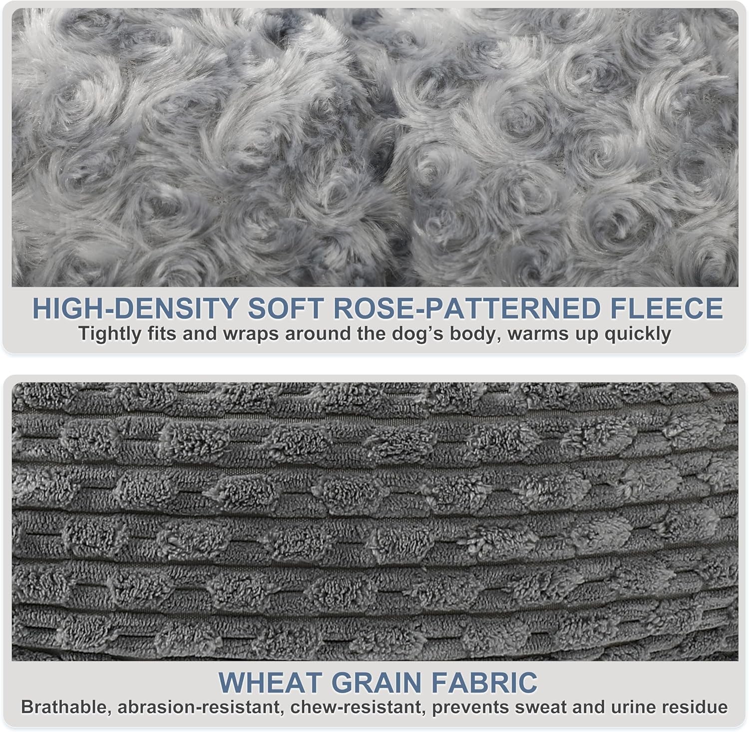 Extra Large Dog Bed Rectangle Large Pet Beds Grey, Hooded Pet Cave Bed with Designed for Wheat Grain, Soft Rose Fluff XL Dog Cave with Nonskid Bottom for Labrador, 90X65X23Cm