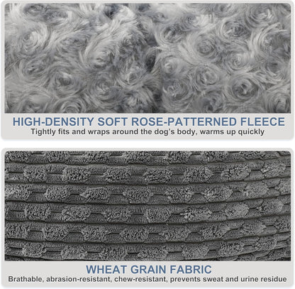 Extra Large Dog Bed Rectangle Large Pet Beds Grey, Hooded Pet Cave Bed with Designed for Wheat Grain, Soft Rose Fluff XL Dog Cave with Nonskid Bottom for Labrador, 90X65X23Cm