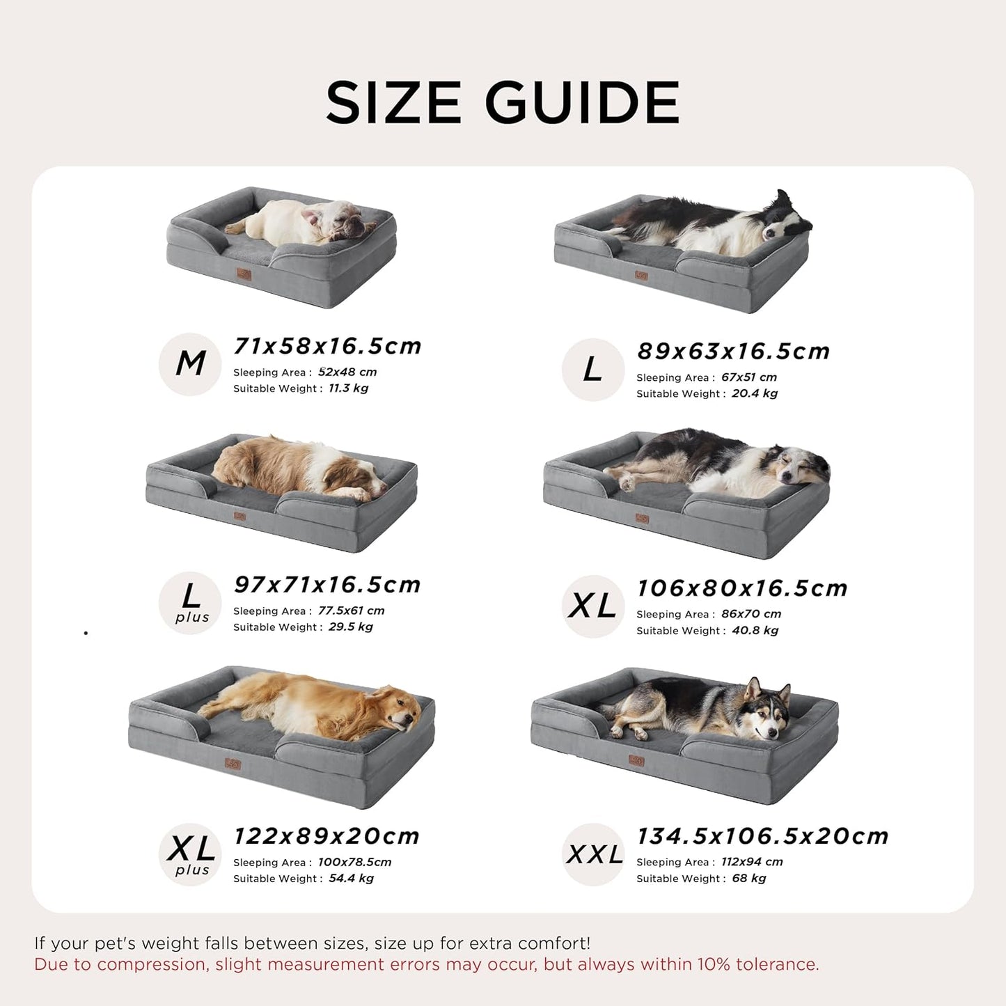 Large Dog Bed Sofa - Washable Orthopedic Dog Beds and Couch with Removable Flannel Cover, Waterproof Dog Pillow with U-Shape Bolster, Grey Squre Pet Bed, 89X63X16Cm